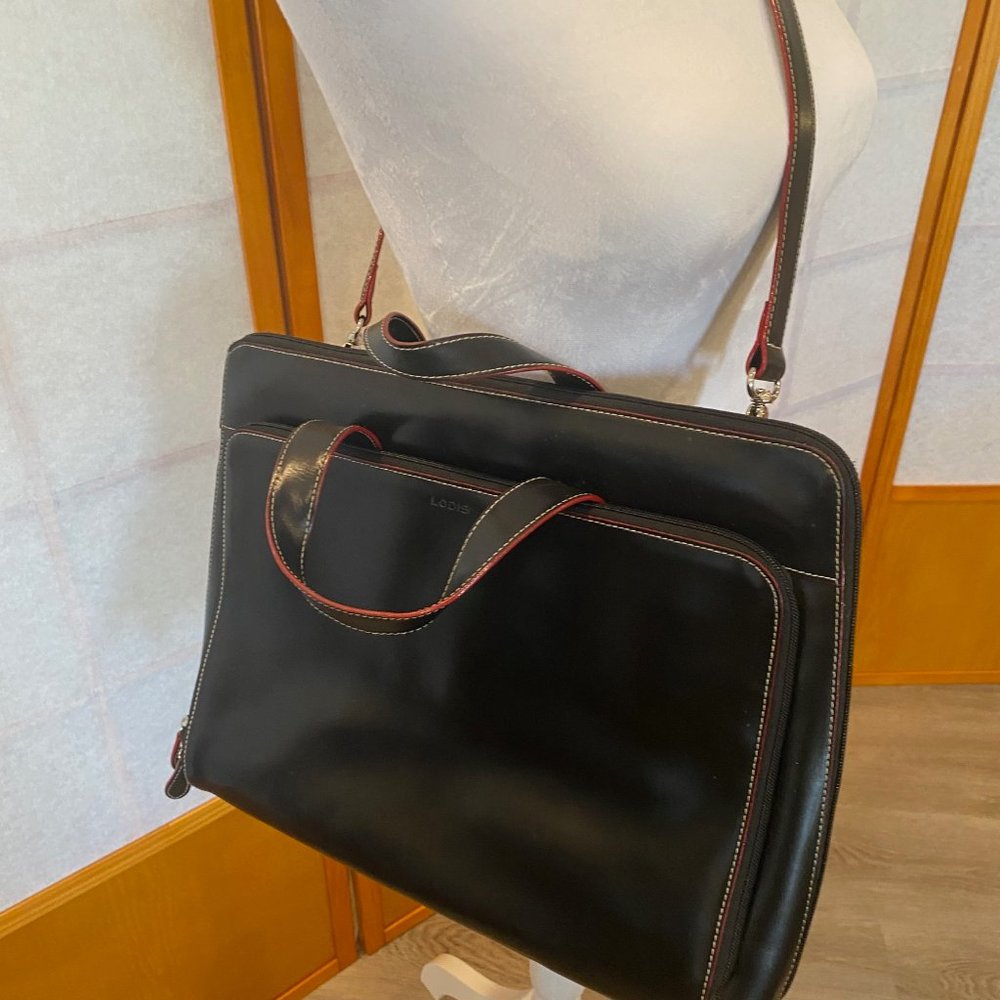 Lodis Black Leather Slim Laptop or Tablet Case/Tote